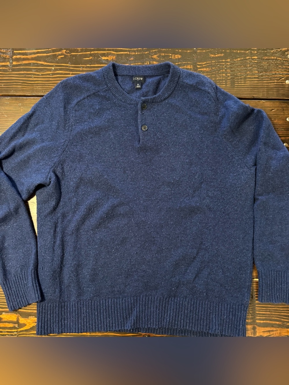J.CREW Men’s Blue Lambswool Blend Henley Pullover Sweater XL